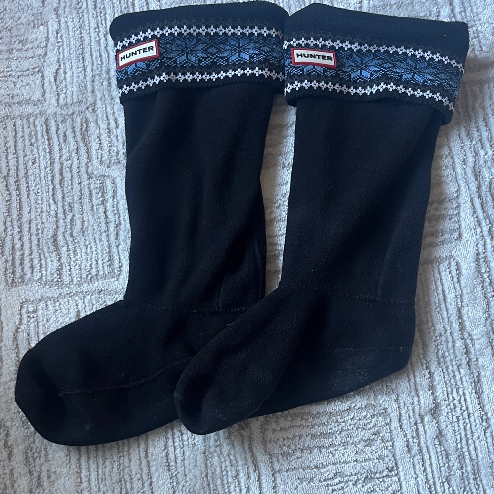 Hunter | Black and Blue Patterned Boot Socks, L